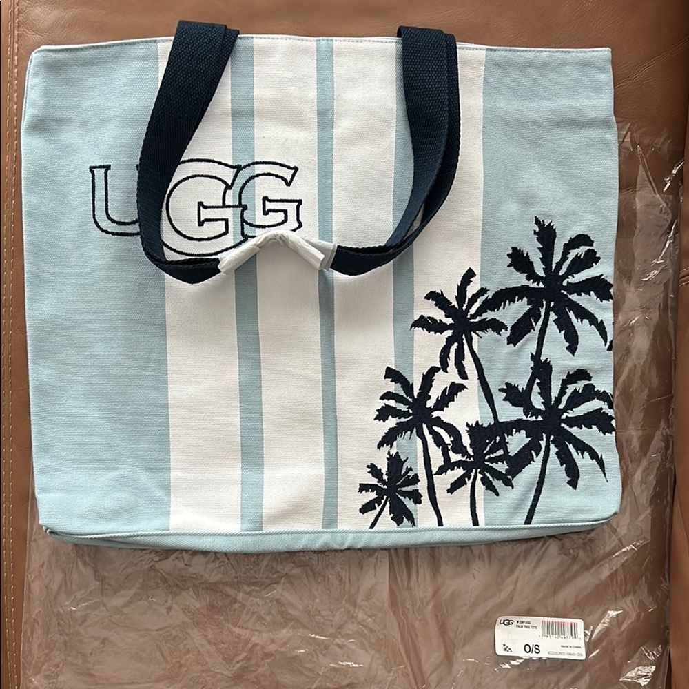 NEW UGG Blue & White Tote Bag with Palm Tree Design